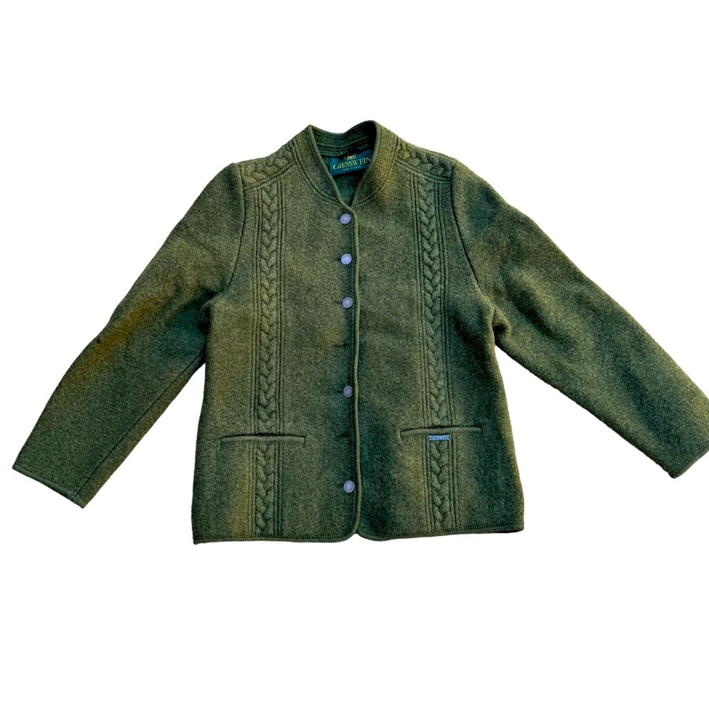 VINTAGE Giesswein Womens Austria Tirol Jacket Green Boiled Wool Cardigan Blazer